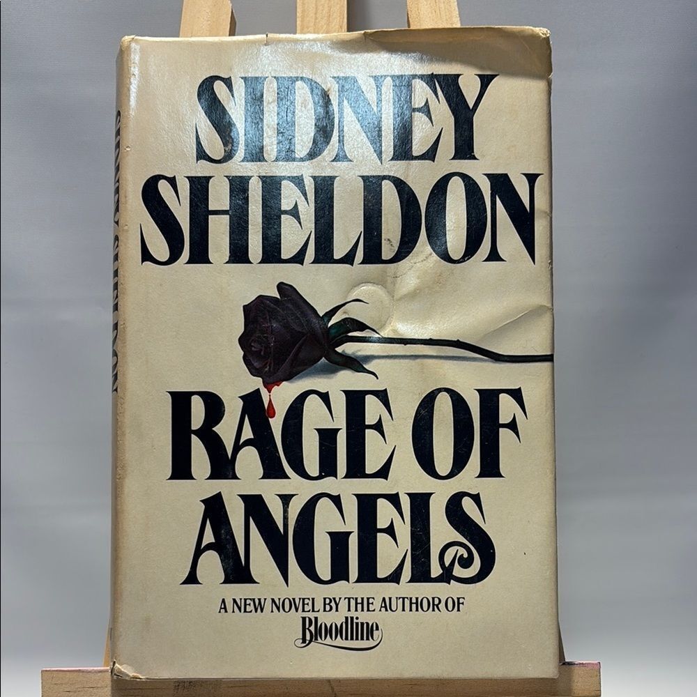 Sidney Sheldon 'Rage of Angels' Book Cover Art - Black and Cream